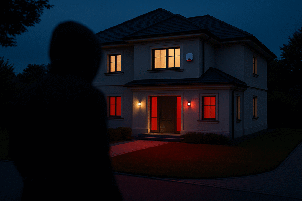 Haus vor dem ein Einbrecher steht